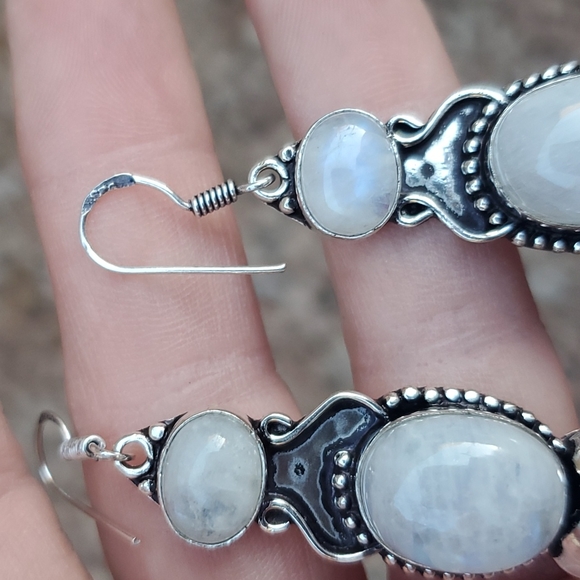 New Rainbow Moonstone 925 Silver Statement Earrings. - Picture 7 of 13